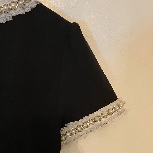 Betsey Johnson Elegant Black Midi Dress with Silver Accents pearl, rhinestone . - Picture 9 of 15